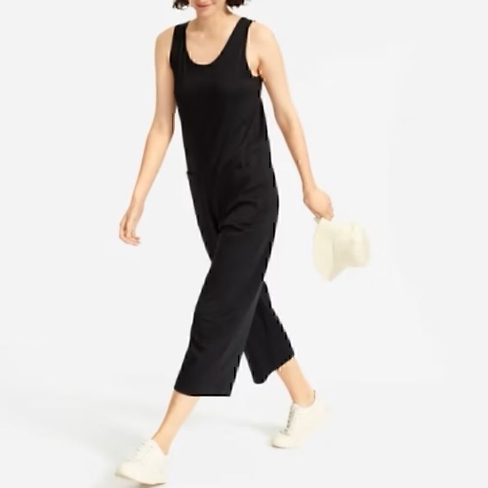 NWT Everlane The Luxe Cotton Jumpsuit Black Medium Sustainable - Picture 3 of 7